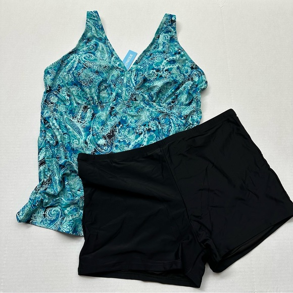 Yonique Tankini Swimsuit With Shorts Women’s 22W Plus Size Two Piece Set Paisley - Picture 3 of 15
